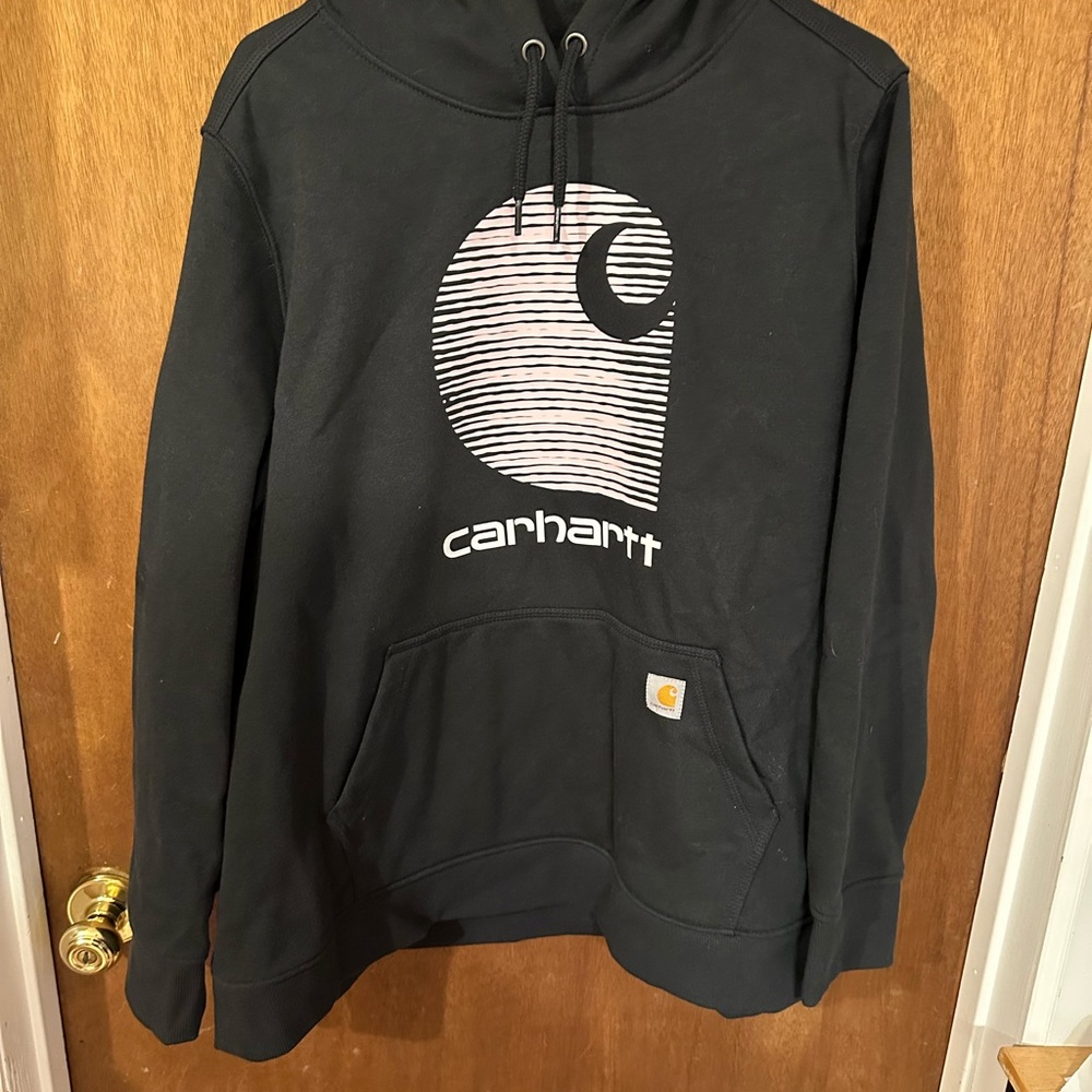 Carhartt Black Hoodie with Pink Logo